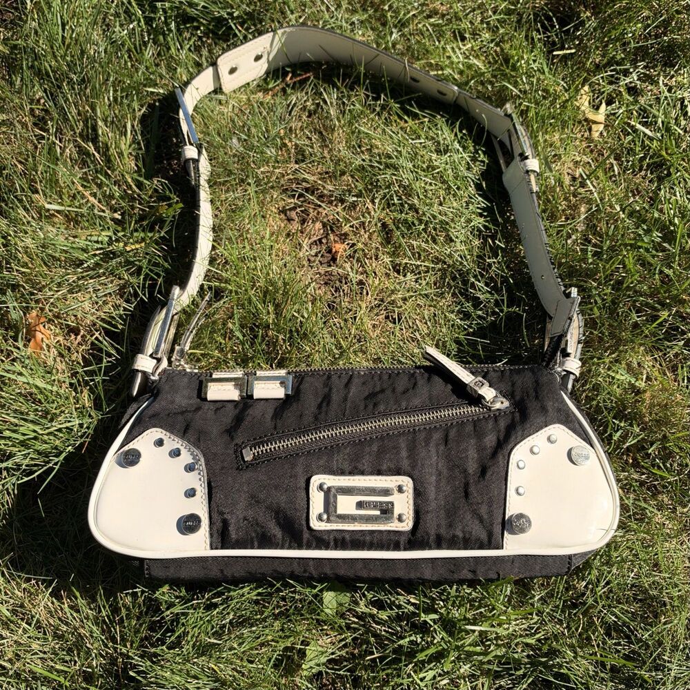 Vintage Y2K Guess Demi Bag Shoulder Black White Studs READ